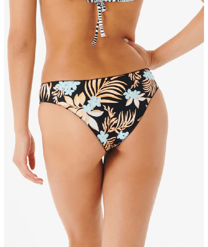 RIP CURL Women's Sun Dance Cheeky Coverage Bikini Bottom Black Bikini with mesh details, Sexy, Trendy, Comfortable