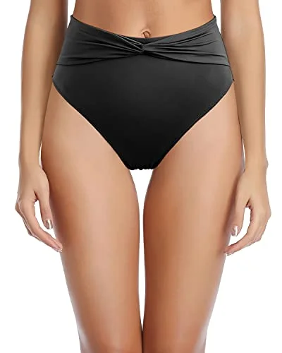 Tummy Control High Waisted Bikini Bottom For Women-Black Sporty bikini, Athletic, Comfortable, Sexy