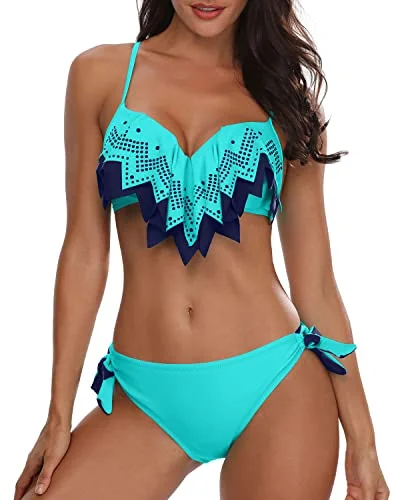 Push Up Underwire Bikini Sets Sexy Bathing Suits For Teen Girls-Aqua Flared bikini bottom, Fun, Trendy, Comfortable