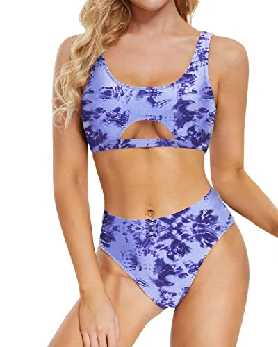Underboob Sexy Push Up Two Piece Bikini Set For Women-Blue Tie Dye Adjustable side bikini, Sexy, Comfortable, Trendy
